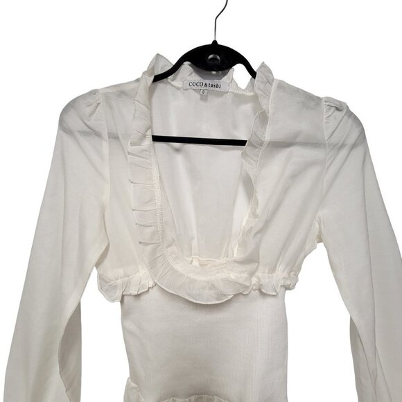 WHITE Cotton Silk Light Frilly Long Sleeve Top VARIOUS SIZES S M L - Picture 3 of 16